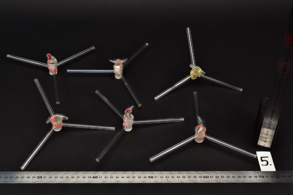 Set of six three-way laboratory glass stopcocks – No. 5