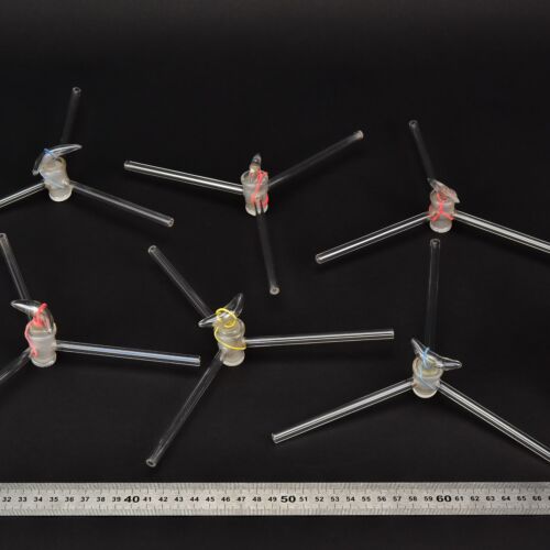 Set of six three-way laboratory glass stopcocks – No. 6