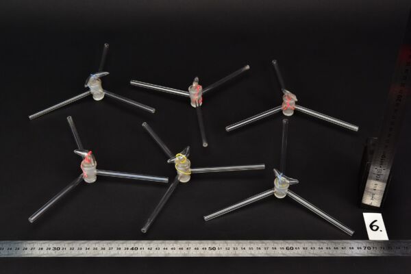 Set of six three-way laboratory glass stopcocks – No. 6
