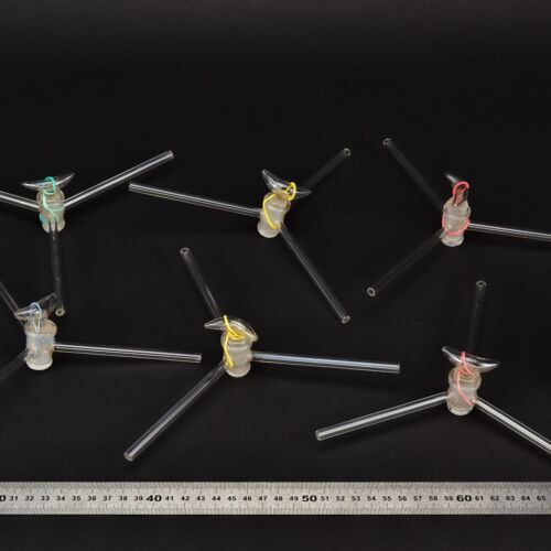 Set of six three-way laboratory glass stopcocks – No. 7