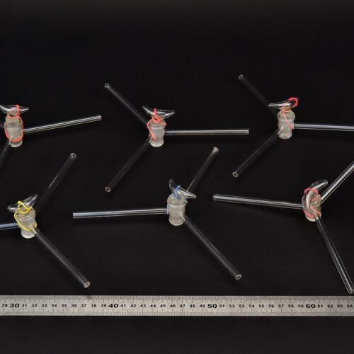 Set of six three-way laboratory glass stopcocks – No. 8