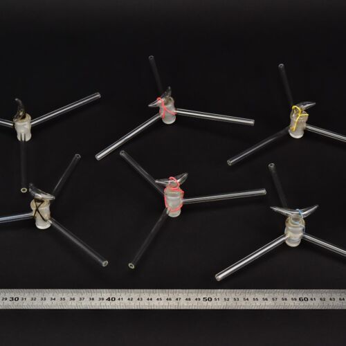 Set of six three-way laboratory glass stopcocks – No. 9