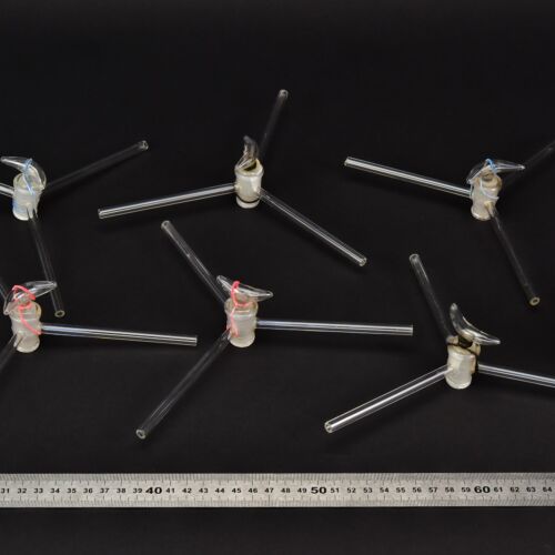 Set of six three-way laboratory glass stopcocks – No. 10