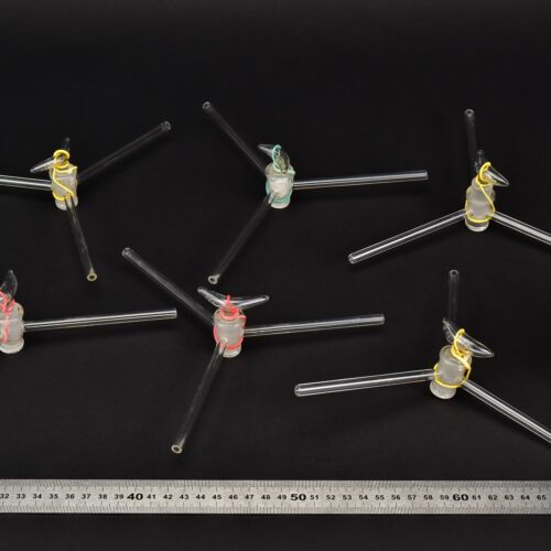 Set of six three-way laboratory glass stopcocks – No. 11