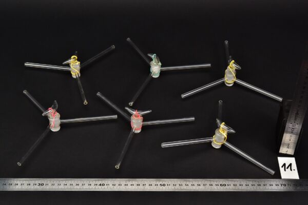 Set of six three-way laboratory glass stopcocks – No. 11 Set of six three-way laboratory glass stopcocks – No. 11