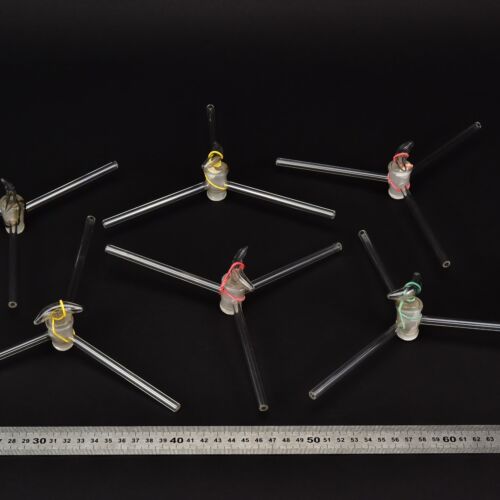 Set of six three-way laboratory glass stopcocks – No. 12