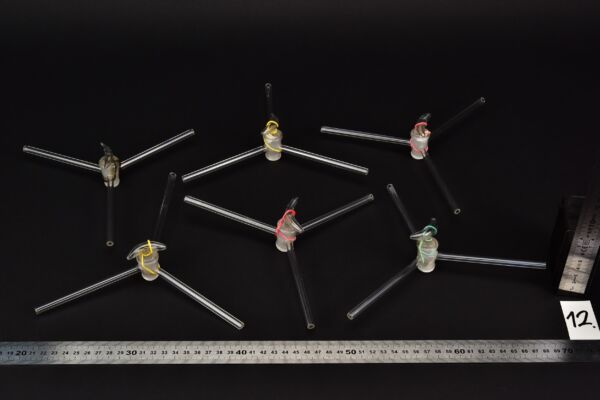 Set of six three-way laboratory glass stopcocks – No. 12 Set of six three-way laboratory glass stopcocks – No. 12
