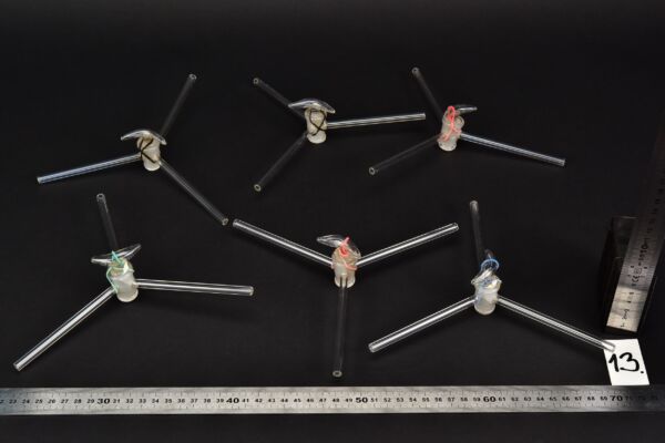 Set of six three-way laboratory glass stopcocks – No. 13 Set of six three-way laboratory glass stopcocks – No. 13