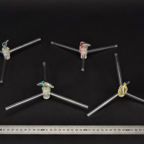 Set of four three-way laboratory glass stopcocks – No. 14