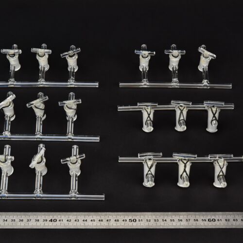 Set of six three-port laboratory glass manifolds with glass stopcocks – No. 2