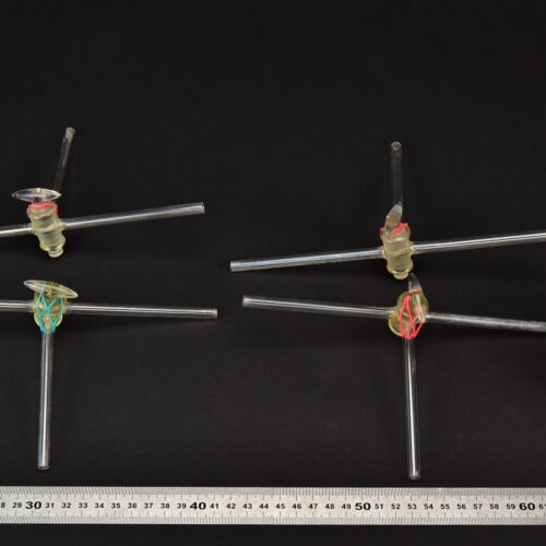 Set of four T-shaped three-way laboratory glass stopcocks – No. 2