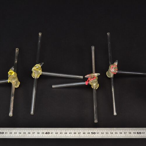 Set of four T-shaped three-way laboratory glass stopcocks – No. 3