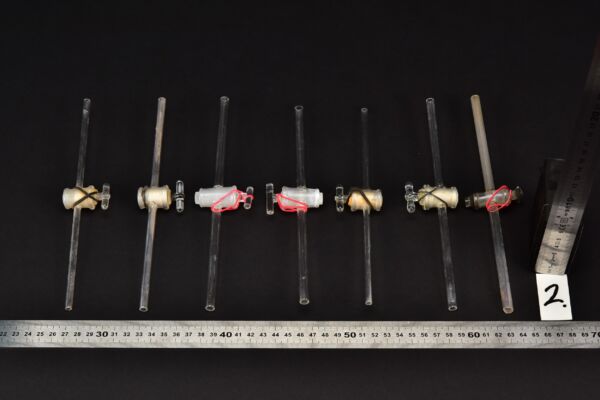 Set of seven two-way laboratory glass stopcocks with long stems – No. 2
