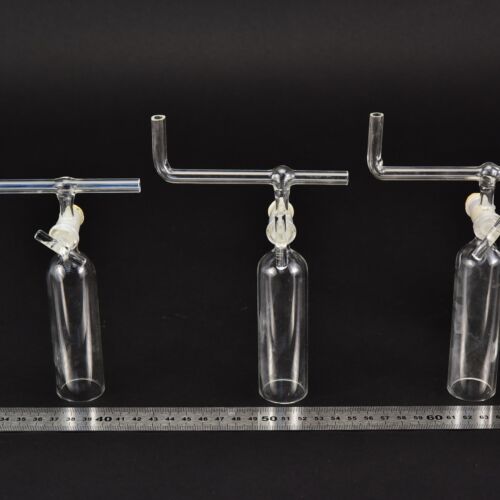 Set of three laboratory glass bells with stopcocks and bent cross tubes – No. 1 Set of three laboratory glass bells with stopcocks and bent cross tubes – No. 1
