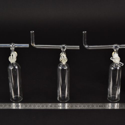 Set of three laboratory glass bells with stopcocks and bent cross tubes – No. 5