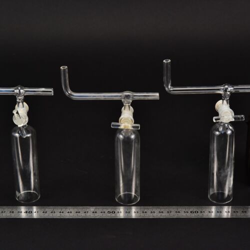 Set of three laboratory glass bells with stopcocks and bent cross tubes – No. 8