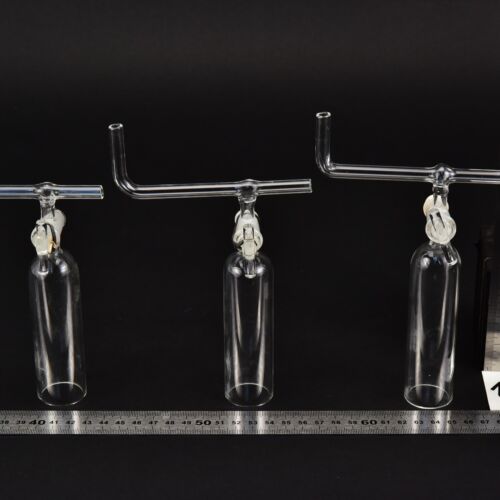 Set of three laboratory glass bells with stopcocks and bent cross tubes – No. 11 Set of three laboratory glass bells with stopcocks and bent cross tubes – No. 11