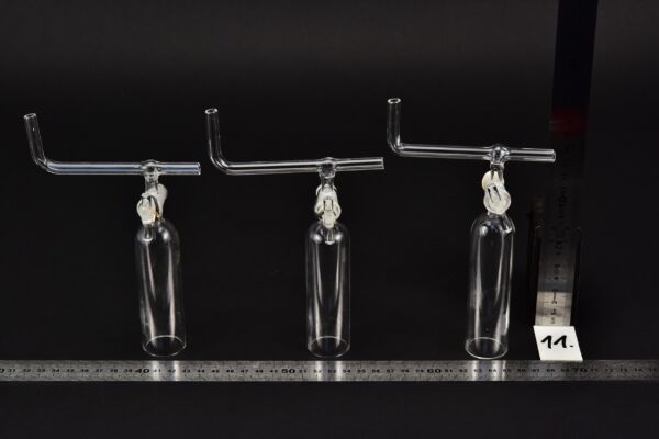 Set of three laboratory glass bells with stopcocks and bent cross tubes – No. 11