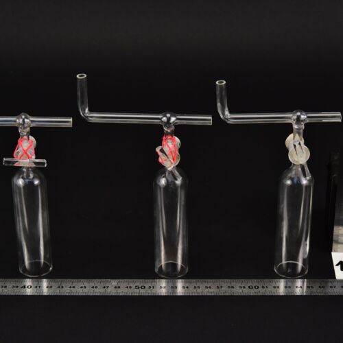 Set of three laboratory glass bells with stopcocks and bent cross tubes – No. 13 Set of three laboratory glass bells with stopcocks and bent cross tubes – No. 13
