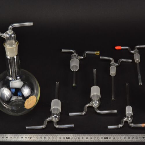Set of seven ground-glass gas washing bottle heads, assorted sizes Set of seven ground-glass gas washing bottle heads, assorted sizes