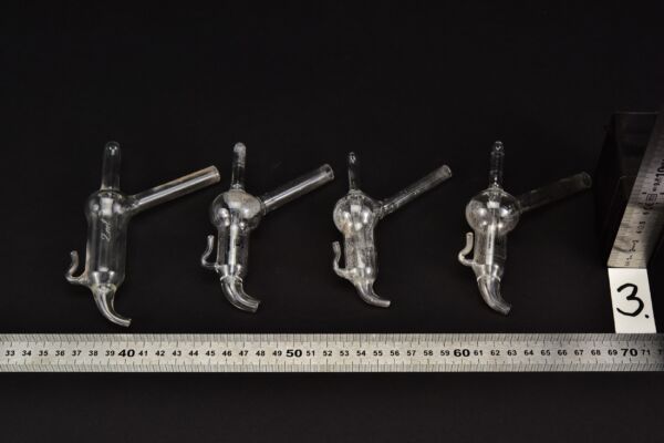 Set of four Kipp-type glass dispenser heads, assorted capacities – No. 3 Set of four Kipp-type glass dispenser heads, assorted capacities – No. 3
