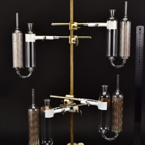 Set of four glass gas absorption pipettes with copper spiral packing – No. 5 Set of four glass gas absorption pipettes with copper spiral packing – No. 5