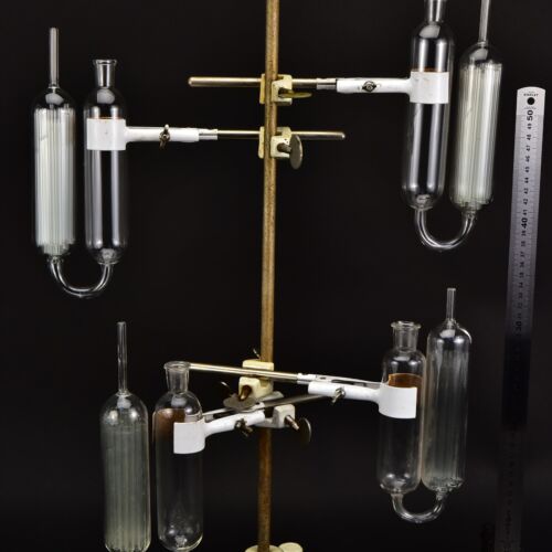 Set of four glass gas absorption pipettes with glass tube packing – No. 7 Set of four glass gas absorption pipettes with glass tube packing – No. 7