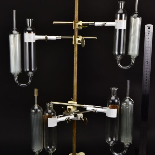 Set of four glass gas absorption pipettes with glass tube packing – No. 8 Set of four glass gas absorption pipettes with glass tube packing – No. 8