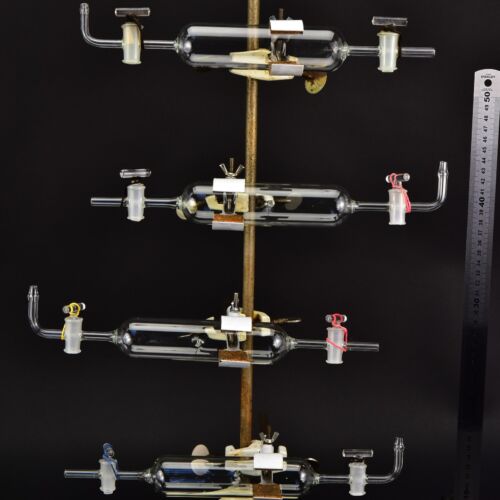 Set of four glass gas sampling tubes with twin stopcocks – No. 2 Set of four glass gas sampling tubes with twin stopcocks – No. 2