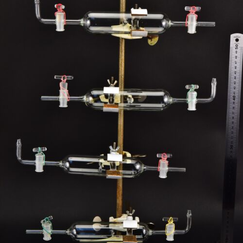 Set of four glass gas sampling tubes with twin stopcocks – No. 8 Set of four glass gas sampling tubes with twin stopcocks – No. 8