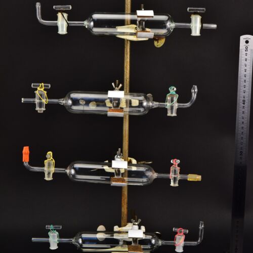 Set of four glass gas sampling tubes with twin stopcocks – No. 9 Set of four glass gas sampling tubes with twin stopcocks – No. 9