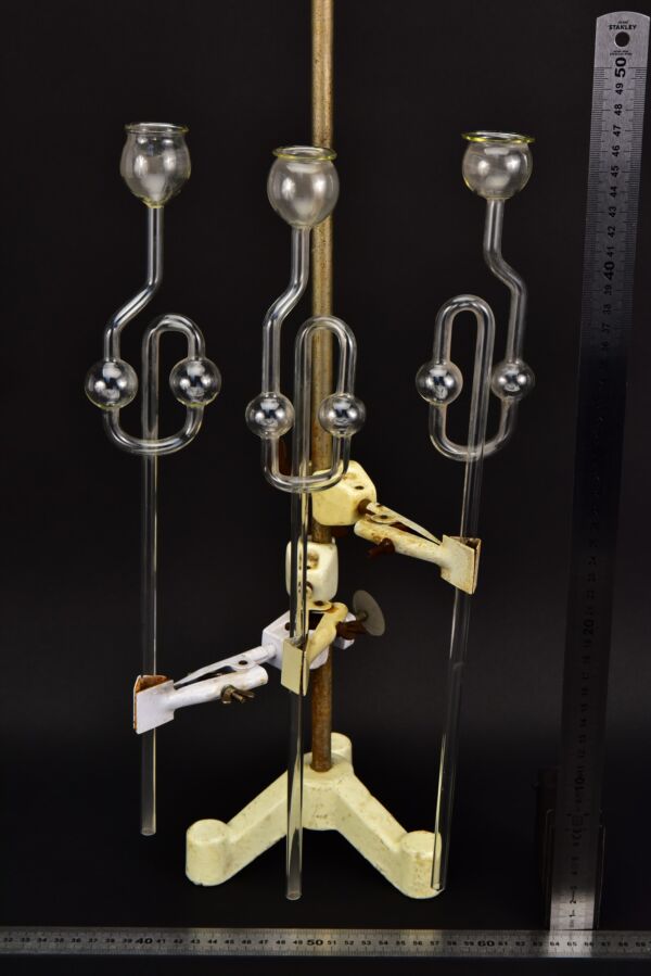 Set of three glass safety funnels with double-bulb loops