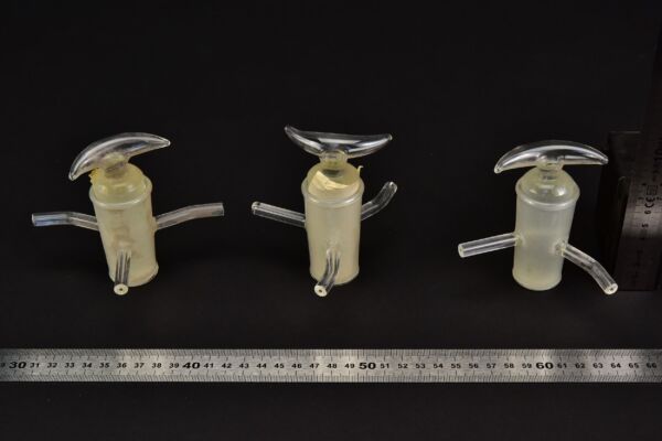 Three-way laboratory glass stopcocks with glass plugs – set of three Three-way laboratory glass stopcocks with glass plugs – set of three