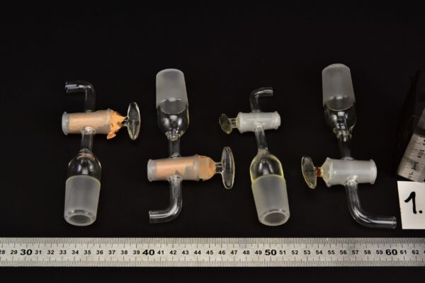 Set of four laboratory glass stopcock adapters with ground joints – No. 1 Set of four laboratory glass stopcock adapters with ground joints – No. 1