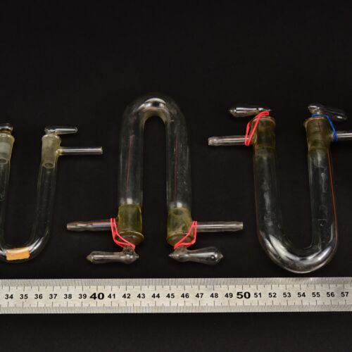 U-shaped drying tubes with two glass stopcocks – set of three – No. 1 U-shaped drying tubes with two glass stopcocks – set of three – No. 1