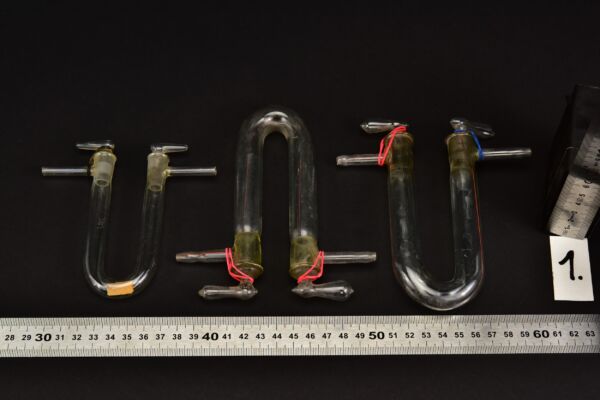 U-shaped drying tubes with two glass stopcocks – set of three – No. 1