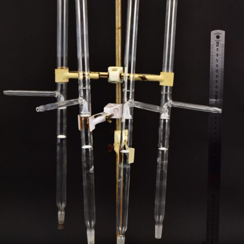 Laboratory glass tubes with side arms and ground-glass joints – set of four Laboratory glass tubes with side arms and ground-glass joints – set of four