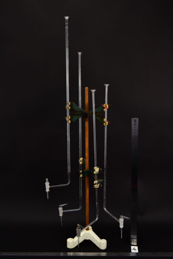 Long glass burettes with offset stopcocks – set of four – No. 4