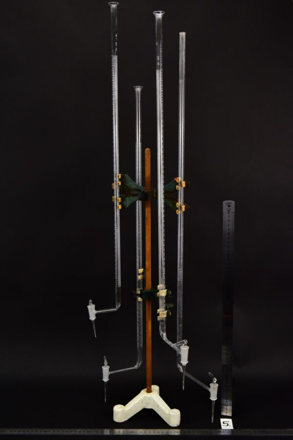 Long glass burettes with offset stopcocks – set of four – No. 5