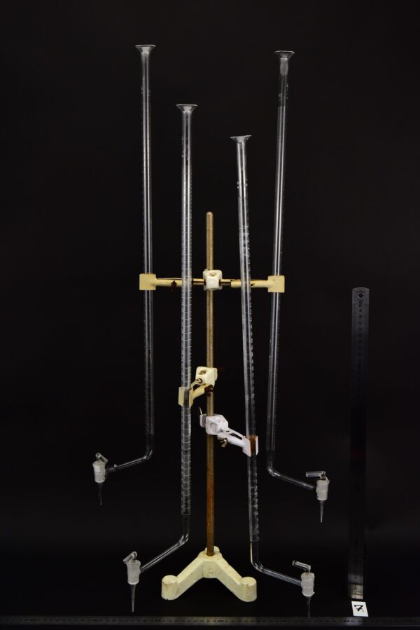 Long glass burettes with offset stopcocks – set of four – No. 7