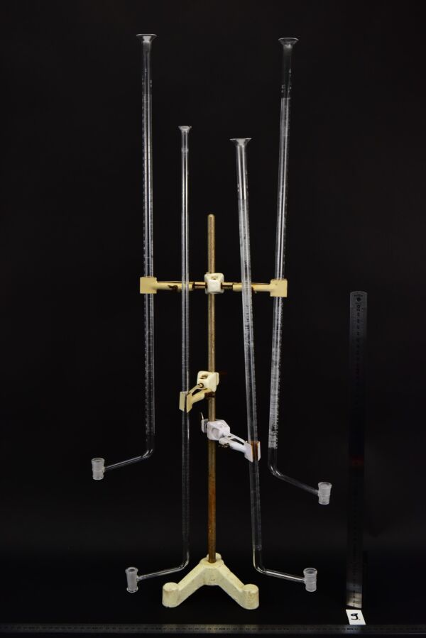Long glass burettes with offset stopcocks – set of four – No. 9