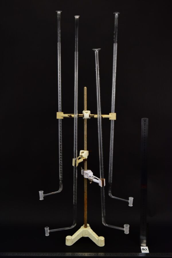 Long glass burettes with offset stopcocks – set of four – No. 10 Long glass burettes with offset stopcocks – set of four – No. 10