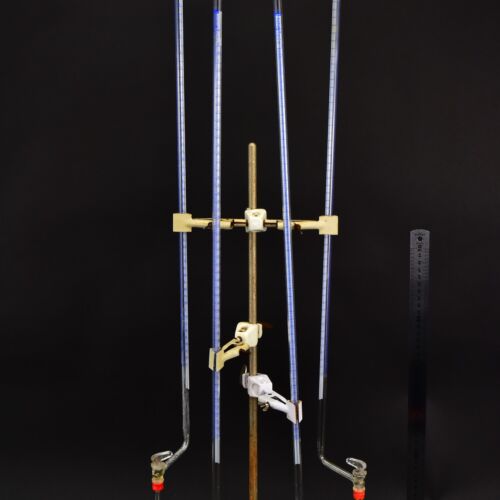 Long glass burettes with blue graduations – set of four – No. 2 Long glass burettes with blue graduations – set of four – No. 2