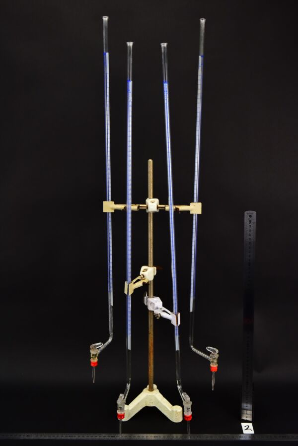 Long glass burettes with blue graduations – set of four – No. 2