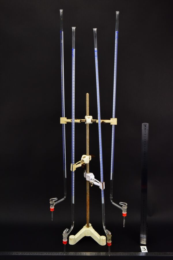 Long glass burettes with blue graduations – set of four – No. 3