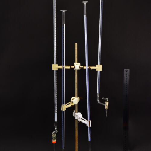Long glass burettes with blue graduations – set of four – No. 5 Long glass burettes with blue graduations – set of four – No. 5