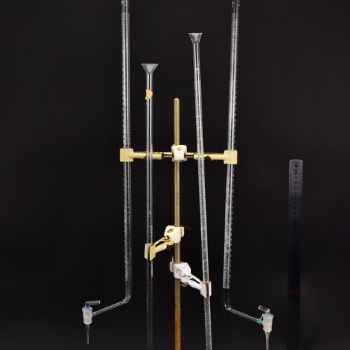 Glass burettes with offset stopcocks and white graduations – set of four – No. 1 Glass burettes with offset stopcocks and white graduations – set of four – No. 1