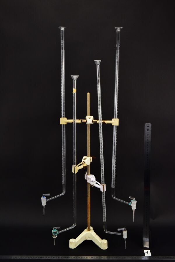 Glass burettes with offset stopcocks and white graduations – set of four – No. 1 Glass burettes with offset stopcocks and white graduations – set of four – No. 1