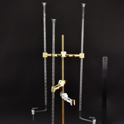 Glass burettes with offset stopcocks and white graduations – set of three – No. 2 Glass burettes with offset stopcocks and white graduations – set of three – No. 2