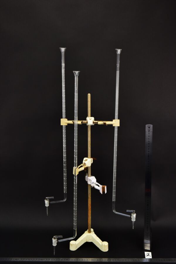 Glass burettes with offset stopcocks and white graduations – set of three – No. 2